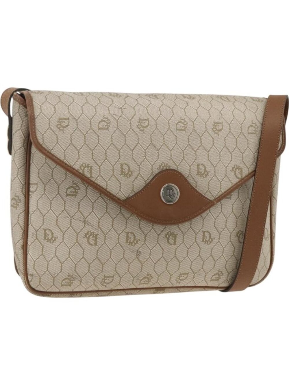 Christian Dior Honeycomb Canvas Shoulder Bag PVC Beige Gold